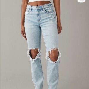 American Eagle Outfitters Light Wash Ripped Straight Jeans